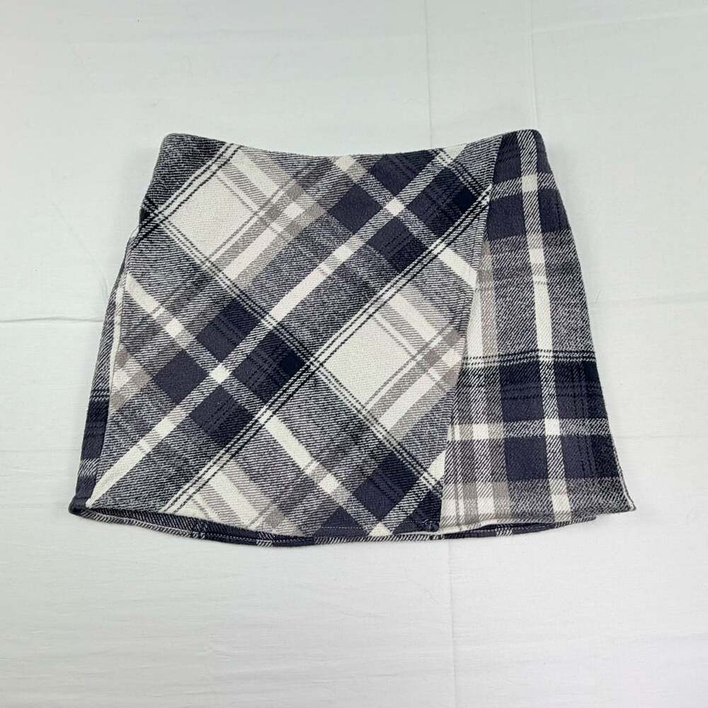 SO Women’s Plaid Mini Skirt Gray Black White 100% Cotton Size XL (14/16)